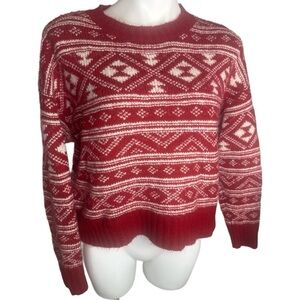 American Eagle Outfitters Red and White Fair Isle Knit Sweater Size Small